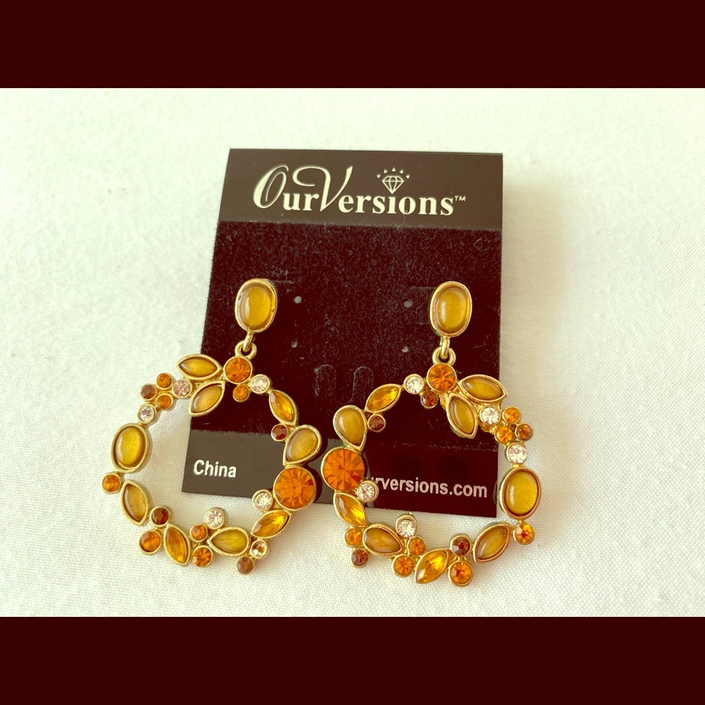 Amber Rhinestone Loop Earrings